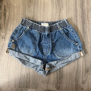 Womens Denim Elastic-Waist Shorts - Blue